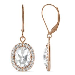 2.98 CTW DEW Cushion Forever One Moissanite Halo Drop Earrings 14K Rose Gold