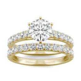 1.87 CTW DEW Round Forever One Moissanite Six Prong Wedding Set Ring 14K Two-Tone White & Yellow Gold
