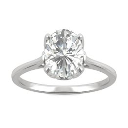 2.10 CTW DEW Oval Forever One Moissanite Tulip Solitaire Engagement Ring 14K White Gold