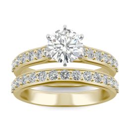 1.87 CTW DEW Round Forever One Moissanite Six Prong Bridal Set Ring 14K Two-Tone White & Yellow Gold