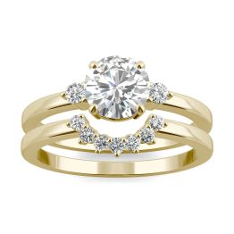 1.20 CTW DEW Round Forever One Moissanite Multi Accent Wedding Set Ring 14K Yellow Gold