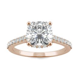 2.16 CTW DEW Cushion Forever One Moissanite Hidden Accents Engagement Ring 14K Rose Gold