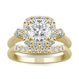 1.67 CTW DEW Round Forever One Moissanite Multi Accent Wedding Set Ring 14K Yellow Gold