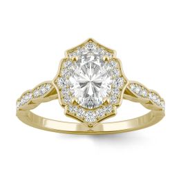 1.14 CTW DEW Oval Forever One Moissanite Framed Halo Engagement Ring 14K Yellow Gold