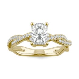 1.30 CTW DEW Radiant Forever One Moissanite Twist Side Stone Ring 14K Yellow Gold