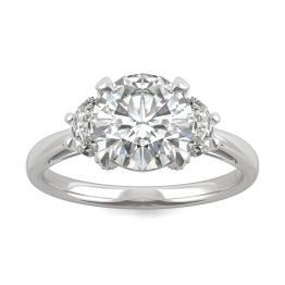 2.56 CTW DEW Round Forever One Moissanite Half Moon Accented Engagement Ring Platinum