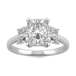 2.96 CTW DEW Radiant Forever One Moissanite Trapezoid Accent Three Stone Ring Platinum