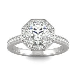 2.01 CTW DEW Round Forever One Moissanite Old European Cut Octagon Halo Engagement Ring 14K White Gold