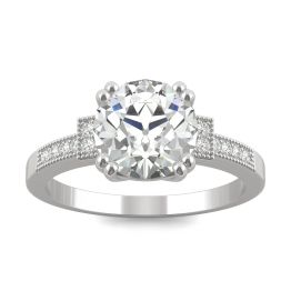 2.11 CTW DEW Round Forever One Moissanite Old European Cut Vintage Style Engagement Ring 14K White Gold