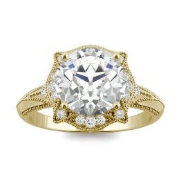 3.05 CTW DEW Round Forever One Moissanite Old European Cut Milgrain Halo Engagement Ring 14K Yellow Gold