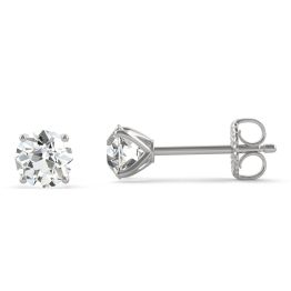 1.00 CTW DEW Round Forever One Moissanite Old European Cut Four Prong Martini Solitaire Stud Earrings 14K White Gold
