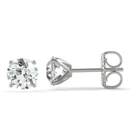 2.20 CTW DEW Round Forever One Moissanite Old European Cut Four Prong Martini Solitaire Stud Earrings 14K White Gold
