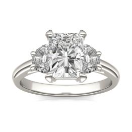 2.69 CTW DEW Radiant Forever One Moissanite Half Moon Accented Engagement Ring Platinum