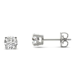 1 CTW Round Caydia Lab Grown Diamond Four Prong Solitaire Stud Earrings 14K White Gold Stone Color E