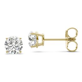 1 1/2 CTW Round Caydia Lab Grown Diamond Four Prong Solitaire Stud Earrings 14K Yellow Gold Stone Color E