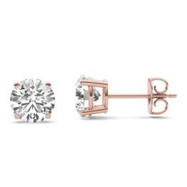 2 CTW Round Caydia Lab Grown Diamond Four Prong Solitaire Stud Earrings 14K Rose Gold Stone Color E