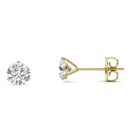 1 CTW Round Caydia Lab Grown Diamond Three Prong Martini Solitaire Stud Earrings 18K Yellow Gold Stone Color E
