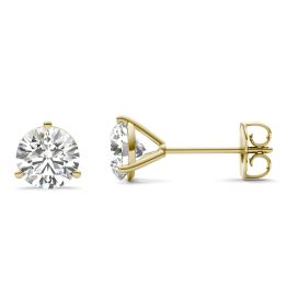 1 1/2 CTW Round Caydia Lab Grown Diamond Three Prong Martini Solitaire Stud Earrings 18K Yellow Gold Stone Color E