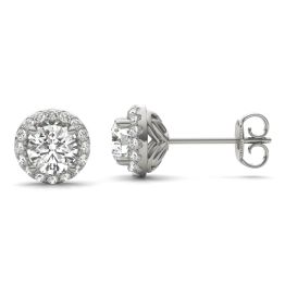 1 1/6 CTW Round Caydia Lab Grown Diamond Signature Halo Stud Earrings Platinum