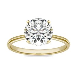 2 CTW Round Caydia Lab Grown Diamond Signature Four Prong Solitaire Engagement Ring 18K Yellow Gold, SIZE 7.0 Stone Color E