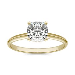 1 CTW Cushion Caydia Lab Grown Diamond Signature Solitaire Engagement Ring 18K Yellow Gold, SIZE 7.0 Stone Color E