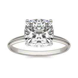 2 1/2 CTW Cushion Caydia Lab Grown Diamond Signature Solitaire Engagement Ring 18K White Gold, SIZE 7.0 Stone Color E