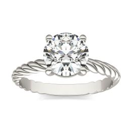 1 1/2 CTW Round Caydia Lab Grown Diamond Twist Solitaire Engagement Ring 18K White Gold, SIZE 7.0 Stone Color E