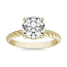 1 1/2 CTW Round Caydia Lab Grown Diamond Twist Solitaire Engagement Ring 18K Yellow Gold, SIZE 7.0 Stone Color E