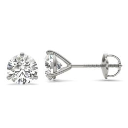 2 CTW Round Caydia Lab Grown Diamond Three Prong Solitaire Stud Screw-Back Earrings 14K White Gold