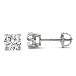 1 1/2 CTW Round Caydia Lab Grown Diamond Four Prong Solitaire Stud Screw-Back Earrings 18K White Gold