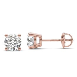 1 1/2 CTW Round Caydia Lab Grown Diamond Four Prong Solitaire Stud Screw-Back Earrings 14K Rose Gold
