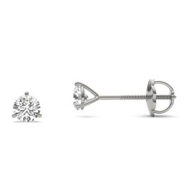 1/2 CTW Round Caydia Lab Grown Diamond Three Prong Solitaire Stud Screw-Back Earrings 18K White Gold