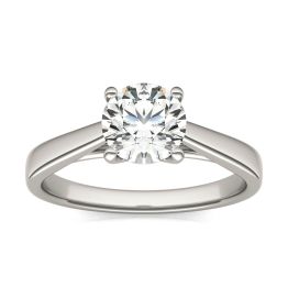 1 CTW Round Caydia Lab Grown Diamond Tapered Cathedral Solitaire Engagement Ring 14K White Gold, SIZE 7.0 Stone Color E