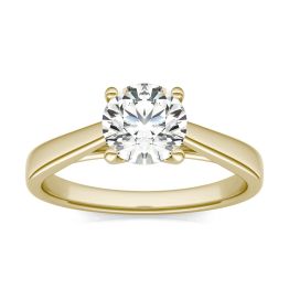 1 CTW Round Caydia Lab Grown Diamond Tapered Cathedral Solitaire Engagement Ring 14K Yellow Gold, SIZE 7.0 Stone Color E