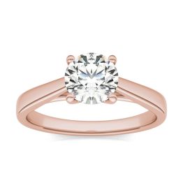 1 CTW Round Caydia Lab Grown Diamond Tapered Cathedral Solitaire Engagement Ring 18K Rose Gold, SIZE 7.0 Stone Color E