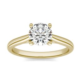 1 CTW Round Caydia Lab Grown Diamond Cathedral Four Prong Solitaire Engagement Ring 14K Yellow Gold, SIZE 7.0 Stone Color E