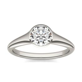 3/4 CTW Round Caydia Lab Grown Diamond Signature Tapered Bezel Solitaire Engagement Ring 18K White Gold, SIZE 7.0 Stone Color E