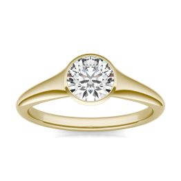 3/4 CTW Round Caydia Lab Grown Diamond Signature Tapered Bezel Solitaire Engagement Ring 18K Yellow Gold, SIZE 7.0 Stone Color E