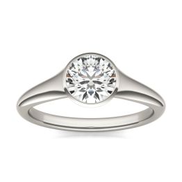 1 CTW Round Caydia Lab Grown Diamond Signature Tapered Bezel Solitaire Engagement Ring 18K White Gold, SIZE 7.0 Stone Color E