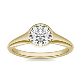1 CTW Round Caydia Lab Grown Diamond Signature Tapered Bezel Solitaire Engagement Ring 18K Yellow Gold, SIZE 7.0 Stone Color E
