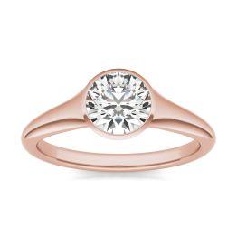 1 CTW Round Caydia Lab Grown Diamond Signature Tapered Bezel Solitaire Engagement Ring 18K Rose Gold, SIZE 7.0 Stone Color E