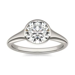 1 1/2 CTW Round Caydia Lab Grown Diamond Signature Tapered Bezel Solitaire Engagement Ring 18K White Gold, SIZE 7.0 Stone Color E