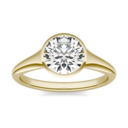 1 1/2 CTW Round Caydia Lab Grown Diamond Signature Tapered Bezel Solitaire Engagement Ring 18K Yellow Gold, SIZE 7.0 Stone Color E