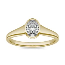1 CTW Oval Caydia Lab Grown Diamond Signature Tapered Bezel Solitaire Engagement Ring 18K Yellow Gold, SIZE 7.0 Stone Color E