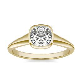 1 CTW Cushion Caydia Lab Grown Diamond Signature Tapered Bezel Solitaire Engagement Ring 18K Yellow Gold, SIZE 7.0 Stone Color E