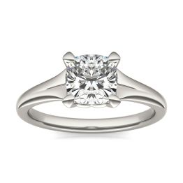 1 1/2 CTW Cushion Caydia Lab Grown Diamond Signature Tapered Solitaire Engagement Ring 18K White Gold, SIZE 7.0 Stone Color E