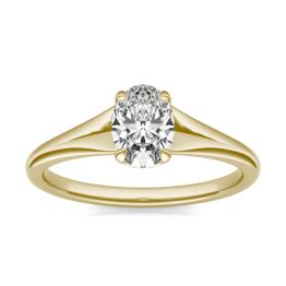 1 CTW Oval Caydia Lab Grown Diamond Signature Tapered Solitaire Engagement Ring 18K Yellow Gold, SIZE 7.0 Stone Color E