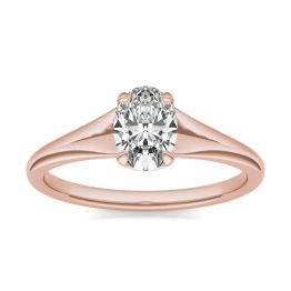 1 CTW Oval Caydia Lab Grown Diamond Signature Tapered Solitaire Engagement Ring 18K Rose Gold, SIZE 7.0 Stone Color E