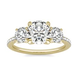 2 1/8 CTW Round Caydia Lab Grown Diamond Three Stone with Side Accents Ring 14K Yellow Gold, SIZE 7.0 Stone Color E