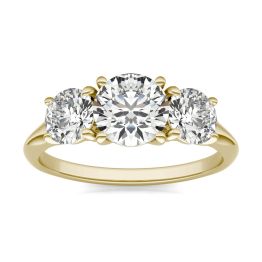 2 CTW Round Caydia Lab Grown Diamond Three Stone Ring 14K Yellow Gold, SIZE 7.0 Stone Color E